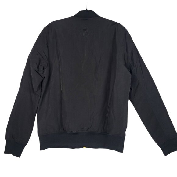 Barstool Bomber Jacket Men's Medium Black Lined Full Gold Zipper Motorcycle - Picture 2 of 10